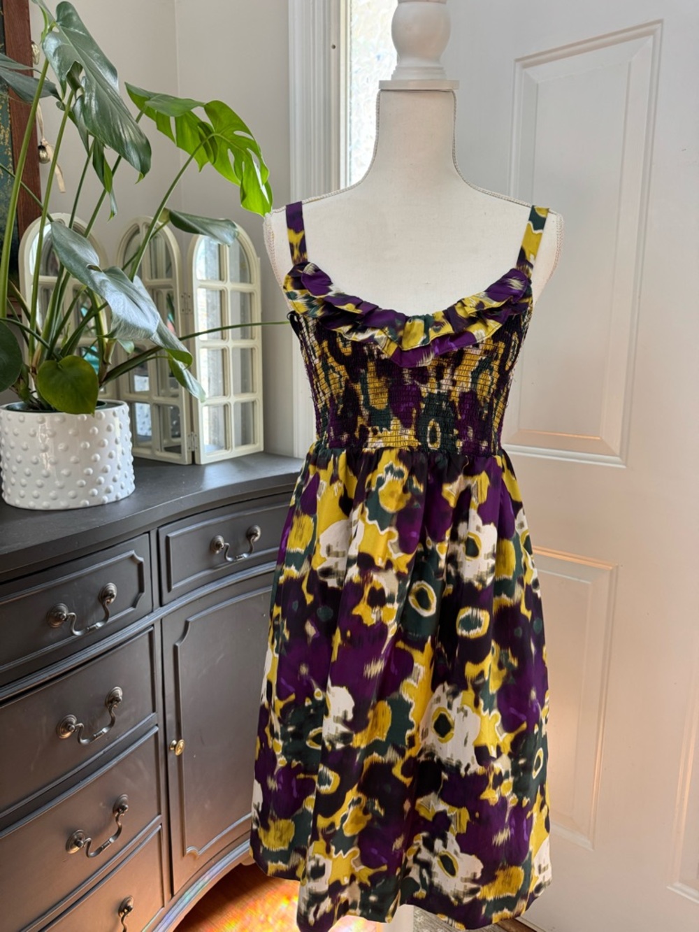 Maeve Purple & Yellow Floral Smocked Mini Dress Size S NWT